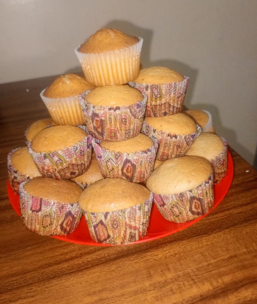 Stacked vanilla butter muffins